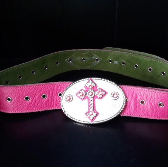 Hot Pink Leather Belt w/ Detachable Buckle - Picture 1 of 3